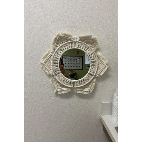 Hanging Wall Mirror Round Nursery Decor Boho Mirror with Macrame Fringe - Picture 2 of 2